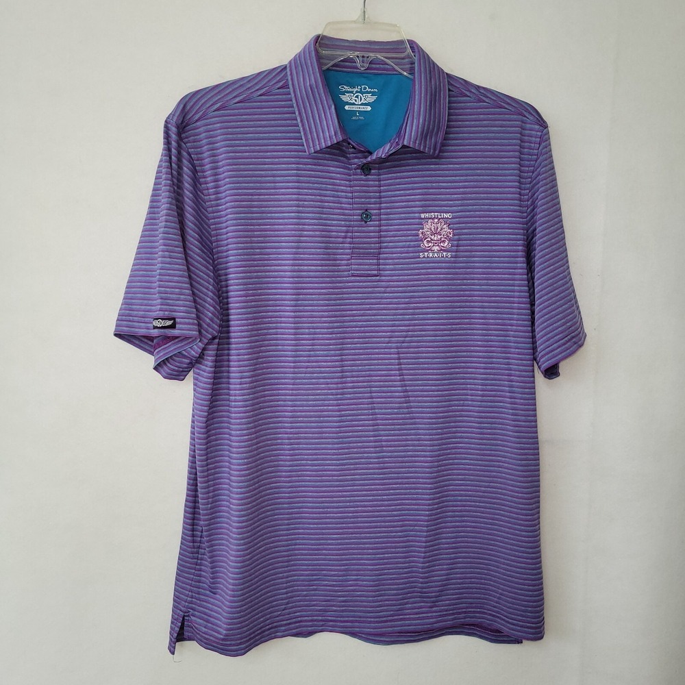 Straight Down Performance Golf Polo Shirt Purple Stripe Mens L Whistling Straits
